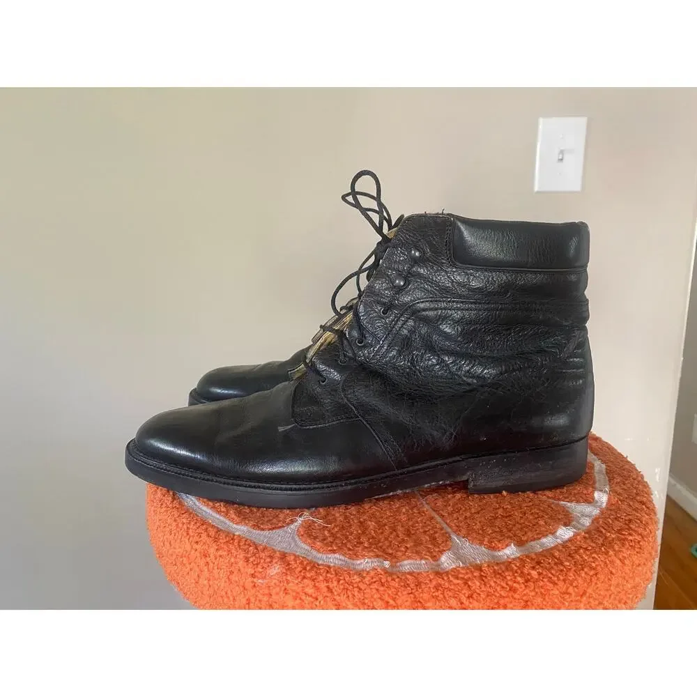 Kenneth Cole NY black leather lace up boots casual size 13 mens Italy
